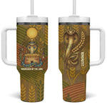 Renenutet  Golden Cobra Tumbler With Handle with Wheat Motif in Egyptian Agricultural Theme
