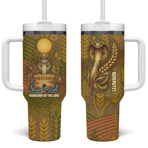 Renenutet  Golden Cobra Tumbler With Handle with Wheat Motif in Egyptian Agricultural Theme