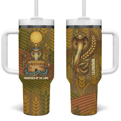 Renenutet  Golden Cobra Tumbler With Handle with Wheat Motif in Egyptian Agricultural Theme