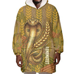 Renenutet  Golden Cobra Wearable Blanket Hoodie with Wheat Motif in Egyptian Agricultural Theme