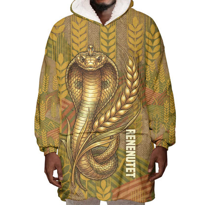 Renenutet  Golden Cobra Wearable Blanket Hoodie with Wheat Motif in Egyptian Agricultural Theme
