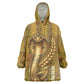 Renenutet  Golden Cobra Wearable Blanket Hoodie with Wheat Motif in Egyptian Agricultural Theme