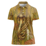 Renenutet  Golden Cobra Women Polo Shirt with Wheat Motif in Egyptian Agricultural Theme