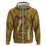 Renenutet  Golden Cobra Zip Hoodie with Wheat Motif in Egyptian Agricultural Theme