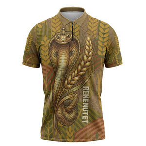 Renenutet  Golden Cobra Zipper Polo Shirt with Wheat Motif in Egyptian Agricultural Theme