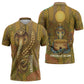 Renenutet  Golden Cobra Zipper Polo Shirt with Wheat Motif in Egyptian Agricultural Theme