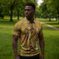 Renenutet  Golden Cobra Zipper Polo Shirt with Wheat Motif in Egyptian Agricultural Theme