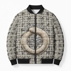 Renenutet Bomber Puffer Jacket with Bread Ring and Eye of Horus in Egyptian Nourishment