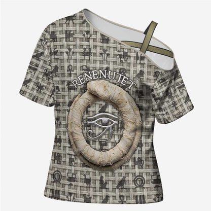 Renenutet Cross Shoulder Shirt with Bread Ring and Eye of Horus in Egyptian Nourishment