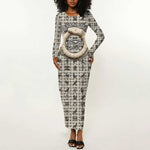 Renenutet Long Sleeve Bodycon Dress with Bread Ring and Eye of Horus in Egyptian Nourishment