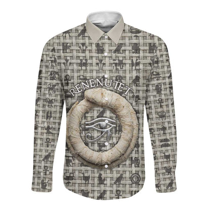Renenutet Long Sleeve Button Shirt with Bread Ring and Eye of Horus in Egyptian Nourishment