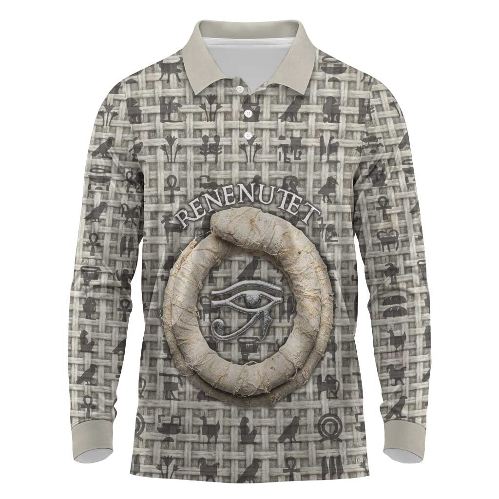 Renenutet Long Sleeve Polo Shirt with Bread Ring and Eye of Horus in Egyptian Nourishment