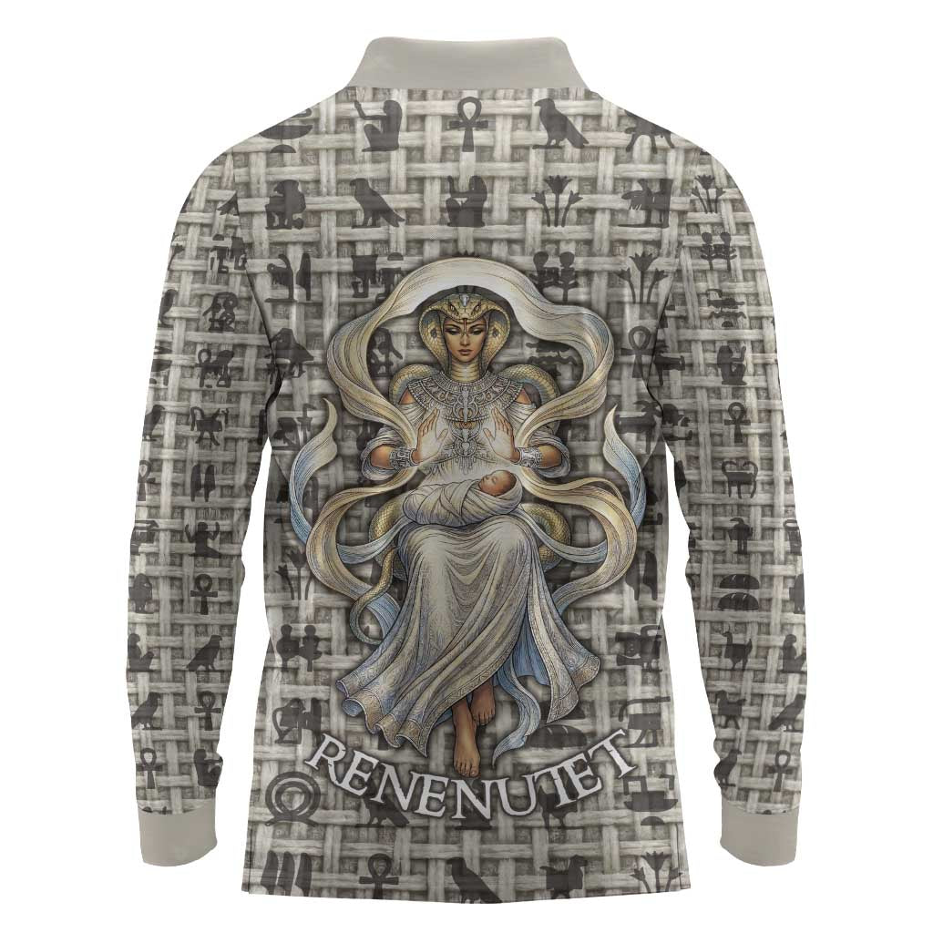 Renenutet Long Sleeve Polo Shirt with Bread Ring and Eye of Horus in Egyptian Nourishment