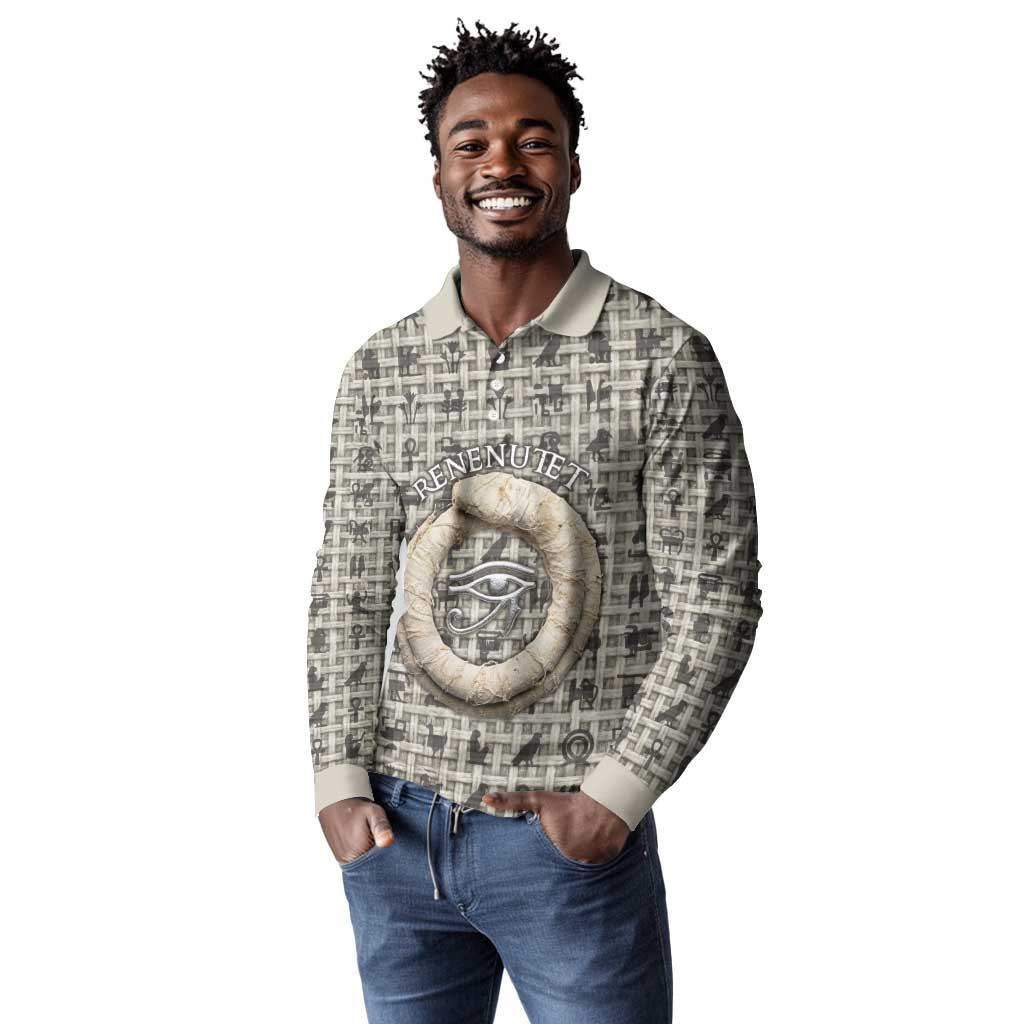 Renenutet Long Sleeve Polo Shirt with Bread Ring and Eye of Horus in Egyptian Nourishment