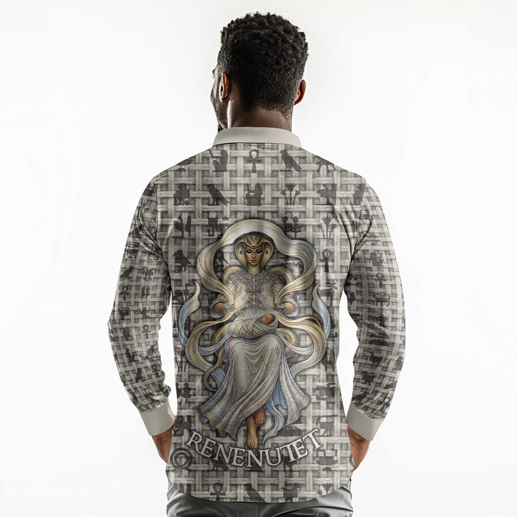 Renenutet Long Sleeve Polo Shirt with Bread Ring and Eye of Horus in Egyptian Nourishment