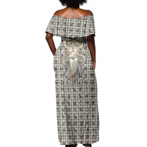 Renenutet Off Shoulder Maxi Dress with Bread Ring and Eye of Horus in Egyptian Nourishment