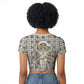 Renenutet Raglan Cropped T shirt with Bread Ring and Eye of Horus in Egyptian Nourishment