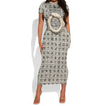 Renenutet Short Sleeve Bodycon Dress with Bread Ring and Eye of Horus in Egyptian Nourishment