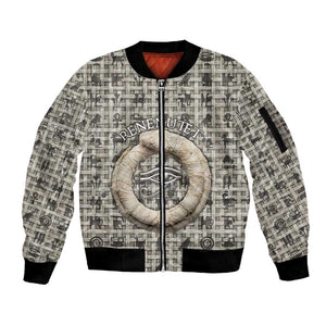 Renenutet Sleeve Zip Bomber Jacket with Bread Ring and Eye of Horus in Egyptian Nourishment