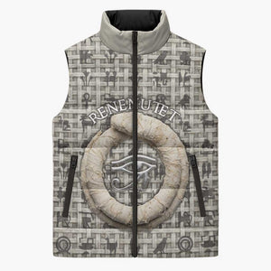 Renenutet Sleeveless Puffer Jacket with Bread Ring and Eye of Horus in Egyptian Nourishment