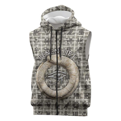 Renenutet Sleeveless Zip Hoodie with Bread Ring and Eye of Horus in Egyptian Nourishment