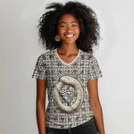Renenutet Women V-Neck T-Shirt with Bread Ring and Eye of Horus in Egyptian Nourishment
