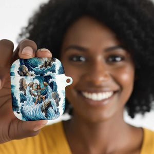 Satis Water Torrent AirPods Case with Egyptian Flood Symbolism in Oceanic Blue Tones
