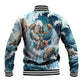 Satis Water Torrent Baseball Jacket with Egyptian Flood Symbolism in Oceanic Blue Tones