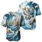 Satis Water Torrent Baseball Jersey with Egyptian Flood Symbolism in Oceanic Blue Tones