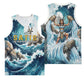 Satis Water Torrent Basketball Jersey with Egyptian Flood Symbolism in Oceanic Blue Tones