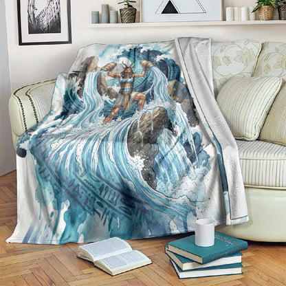 Satis Water Torrent Blanket with Egyptian Flood Symbolism in Oceanic Blue Tones