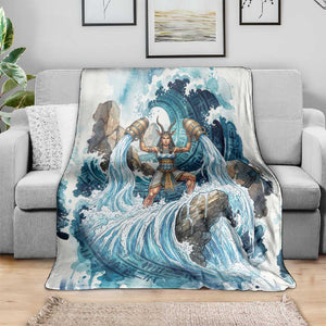 Satis Water Torrent Blanket with Egyptian Flood Symbolism in Oceanic Blue Tones
