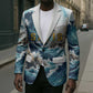 Satis Water Torrent Blazer with Egyptian Flood Symbolism in Oceanic Blue Tones