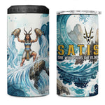 Satis Water Torrent 4 in 1 Can Cooler Tumbler with Egyptian Flood Symbolism in Oceanic Blue Tones