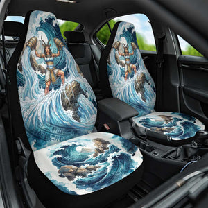 Satis Water Torrent Car Seat Cover with Egyptian Flood Symbolism in Oceanic Blue Tones