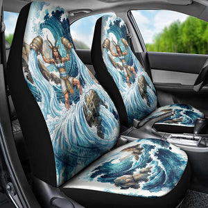 Satis Water Torrent Car Seat Cover with Egyptian Flood Symbolism in Oceanic Blue Tones