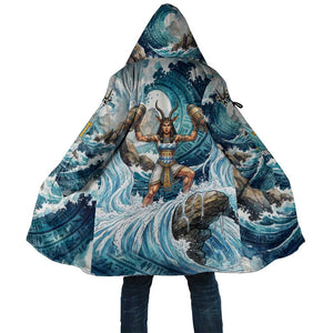 Satis Water Torrent Cloak with Egyptian Flood Symbolism in Oceanic Blue Tones