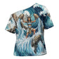 Satis Water Torrent Cross Shoulder Shirt with Egyptian Flood Symbolism in Oceanic Blue Tones