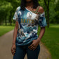 Satis Water Torrent Cross Shoulder Shirt with Egyptian Flood Symbolism in Oceanic Blue Tones