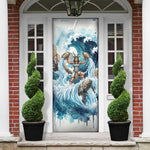 Satis Water Torrent Door Cover with Egyptian Flood Symbolism in Oceanic Blue Tones