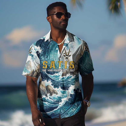 Satis Water Torrent Hawaiian Shirt with Egyptian Flood Symbolism in Oceanic Blue Tones