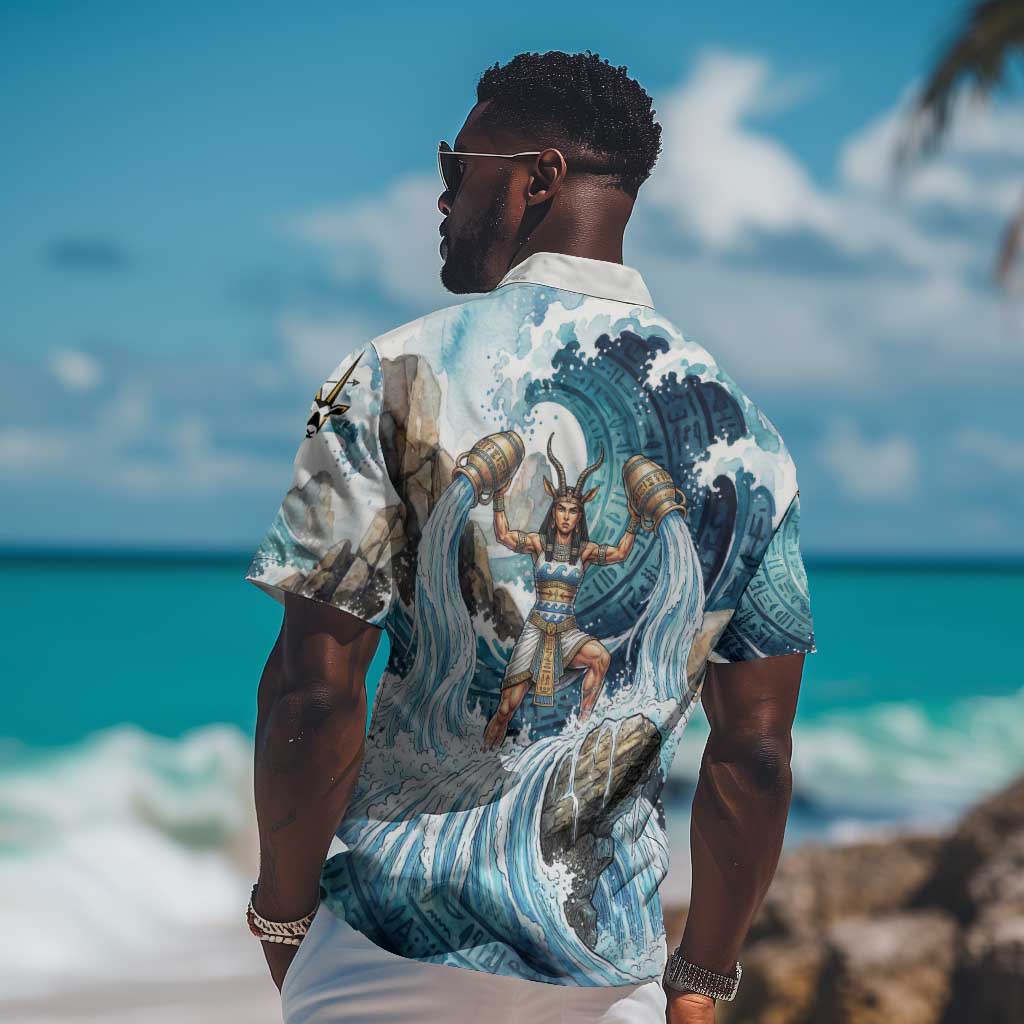 Satis Water Torrent Hawaiian Shirt with Egyptian Flood Symbolism in Oceanic Blue Tones