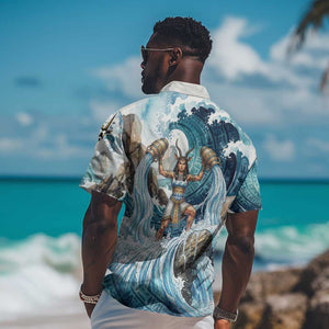 Satis Water Torrent Hawaiian Shirt with Egyptian Flood Symbolism in Oceanic Blue Tones