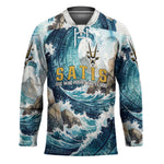 Satis Water Torrent Hockey Jersey with Egyptian Flood Symbolism in Oceanic Blue Tones