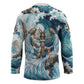Satis Water Torrent Hockey Jersey with Egyptian Flood Symbolism in Oceanic Blue Tones