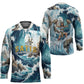Satis Water Torrent Hockey Jersey with Egyptian Flood Symbolism in Oceanic Blue Tones