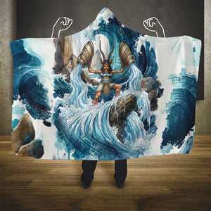 Satis Water Torrent Hooded Blanket with Egyptian Flood Symbolism in Oceanic Blue Tones
