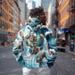 Satis Water Torrent Hoodie with Egyptian Flood Symbolism in Oceanic Blue Tones