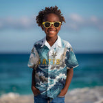 Satis Water Torrent Kid Hawaiian Shirt with Egyptian Flood Symbolism in Oceanic Blue Tones