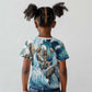 Satis Water Torrent Kid T shirt with Egyptian Flood Symbolism in Oceanic Blue Tones